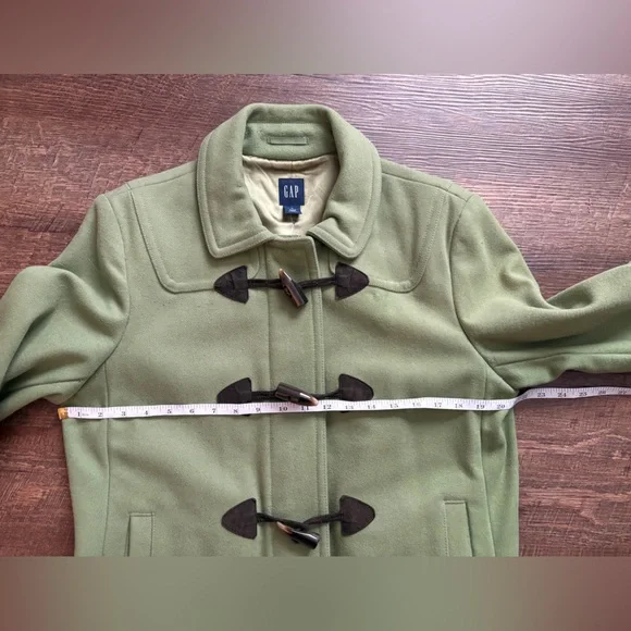 GAP Y2K apple green wool blend duffle coat toggle buttons preppy women’s L EUC - Picture 9 of 16